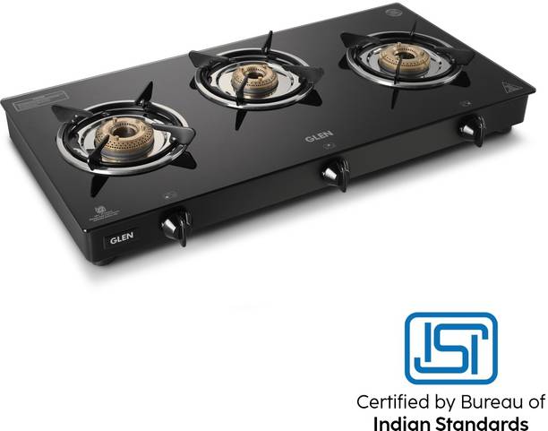 LPG Rapid GT BLK ISI Gas stoves 3 Burner ग्लास मैनुअल गैस चूल्हा