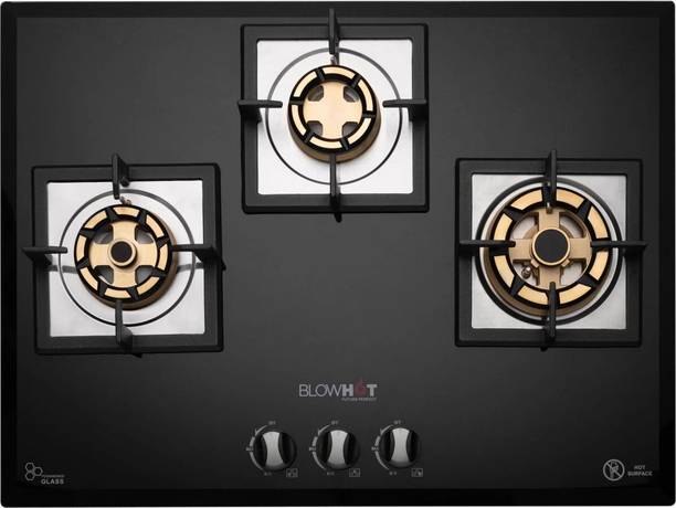 BLOWHOT Krypton Auto Ignition Heavy Brass Burners, 1 Year Warranty, Toughened Glass, Iron Automatic Hob