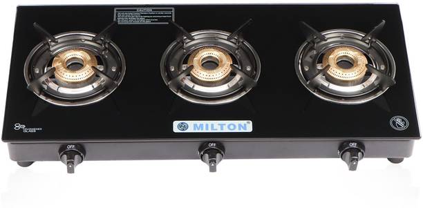 MILTON Smart Toughened Glass Top Gas Stove I Auto Ignition I High-Powered Brass Burner Glass Automatic Gas Stove