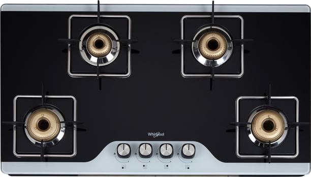 Whirlpool 4 Heavy Duty Forged Brass Burner & Rust Free Body GRANDIOSA ULTRA 904 CT AI BR Glass Automatic Gas Stove