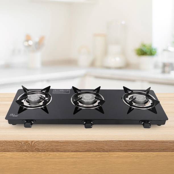 Flipkart SmartBuy Plain Sleek 3B Toughened Glass Tornado Burner(Bk) Glass Manual Gas Stove Glass Manual Gas Stove