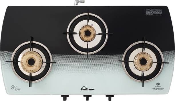 Sunflame Gas Stove 3 Burner | Auto-Ignition | 75 cm Wide Body Design | Dual Drip Trays | Glass Automatic Gas Stove