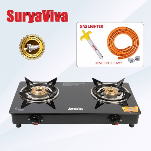 SURYAVIVA Hose Pipe & Lighter Combo Glass Manual Gas Stove