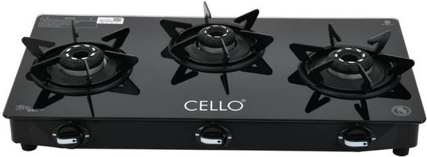 CELLO Dezire Plus 3 Burner Glass Manual Gas Stove