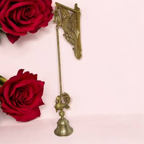 SJL Peacock Wall Mount Bracket With Bells Peacock Design Braket With Hanging Bells Brass Decorative Bell