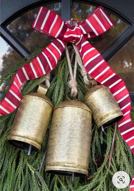 Ascent India Rustic Tin Metal Cow Bells Set of 3 Wall Hanging Décor Big Bells On Jute Rope Iron Cow Bell
