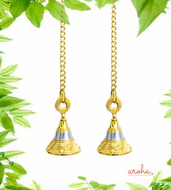 AROHA Hanging Bells for Home Mandir Temple Living Room Décor Door Ding Dong Puja Bell Gold Plated Decorative Bell
