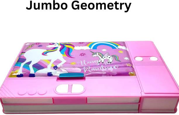 Extraposh 1 Pcs Calculator Geometry, Unicorn Jumbo Double Sided Geometry Box for Kids Geometry Box