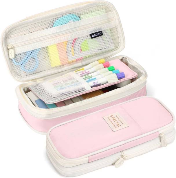 Shivom Pen Case large Capacity Pencil Pouch College Student solid Art Canvas Pencil Box Geometry Box
