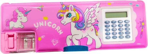 KALRA MAGIC Pink Magnetic Geometry Pencil Box Compass with Calculator,Dual Sharpener Geometry Box
