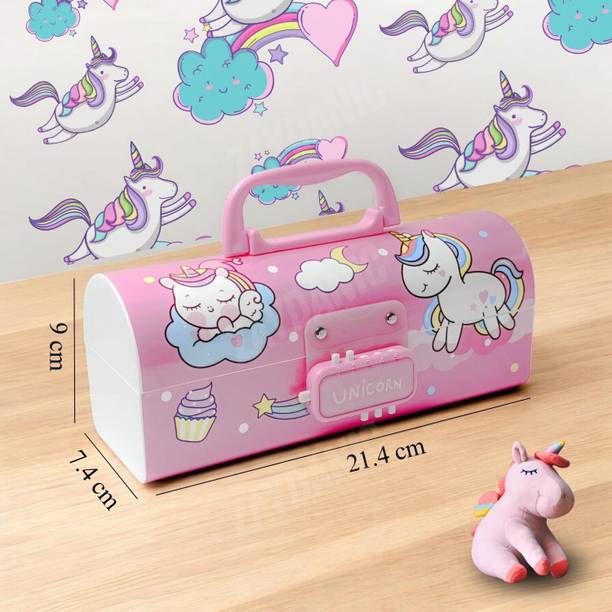 Shivom Unicorn Print Password Pencil Box for Girls and Boy Pencil Storage Compass Boxes Geometry Box