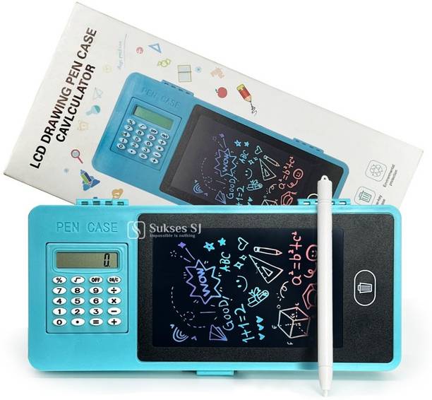 InCrush Enterprises Drawing Tab with Erase Button & Calculator Pencil Case for Boys & Girls Geometry Box