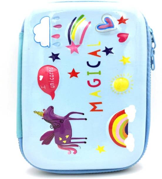 KhuHap Magical Unicorn Pencil pouch Double zipper stationery compass box case for girls Geometry Box