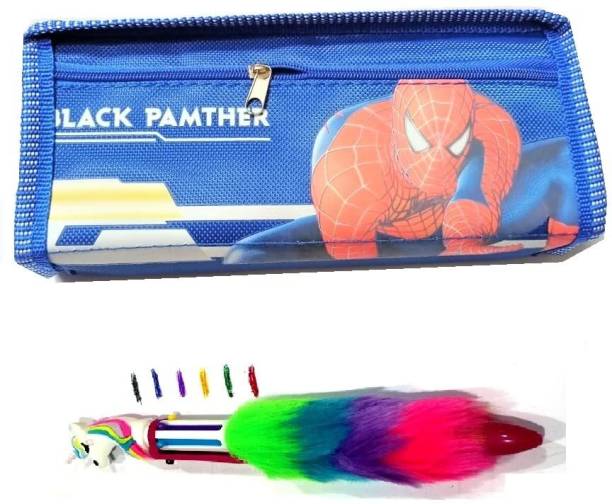 PKM Stylish Zipper,Pencil Pouch for Boys &amp; Girls And Unicorn Fur Ball Pen Geometry Box