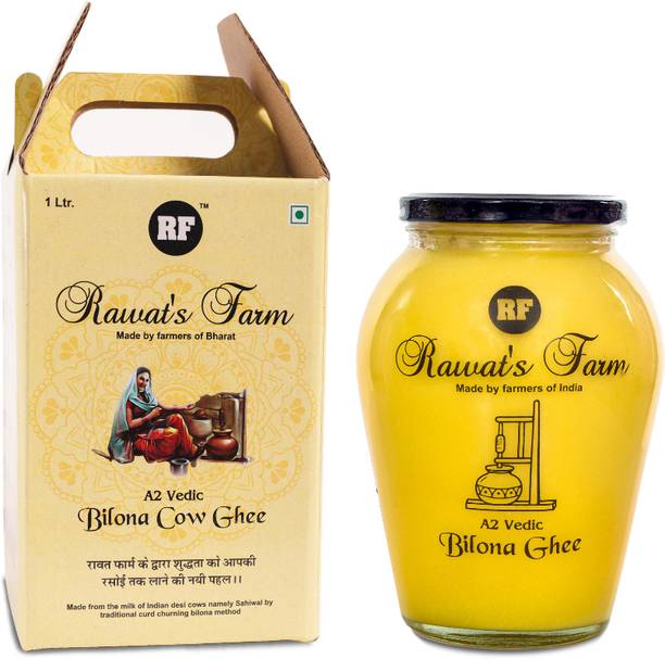 Rawat's Farm A2 Bilona Cow Ghee Made by Curd Churning Bilona Method Ghee Glass Bottle