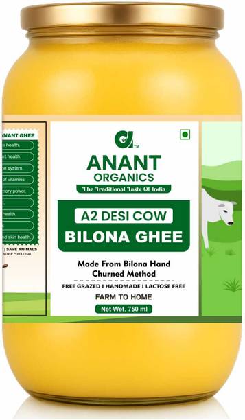 Anant Organics A2 Desi Cow Ghee | Vedic Bilona Method | Grass-Fed | 100% Pure & Natural Ghee Glass Bottle