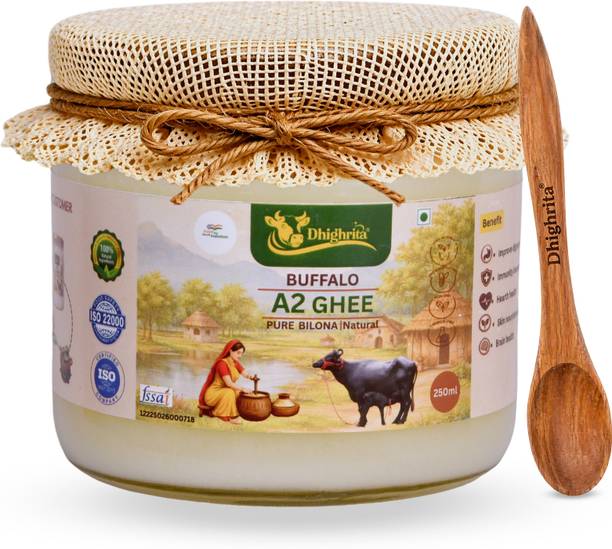 dhighrita Buffalo A2 Ghee 250ml | Pure Bilona Ghee Glass Bottle