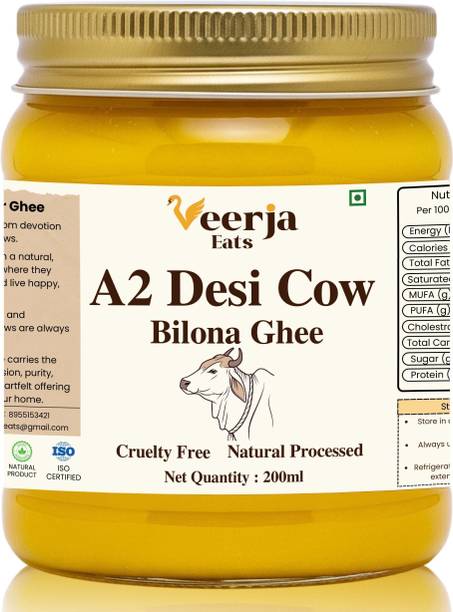 VEERJAEATS A2 Desi Cow Grass-fed Traditional Bilona Method 100% Pure & Natural Ghee Glass Bottle