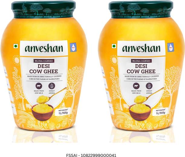 Anveshan A2 Desi Cow Ghee (1 Litre x 2 Jars) Traditio...