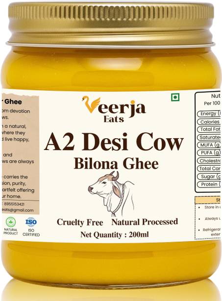 VEERJAEATS A2 Desi Cow Grass-fed Traditional Bilona Method 100% Pure & Natural Ghee Glass Bottle