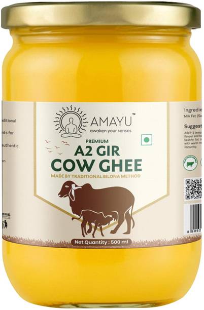AMAYU Premium A2 Gir Cow Ghee 500ML | Traditional Bilona Method | Pure Ghee Mason Jar