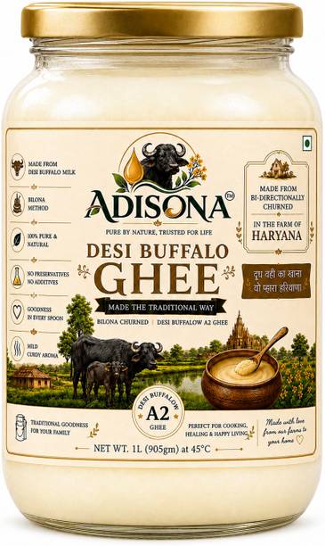 ADISONA Traditional Bilona Method Pure A2 Buffalo Ghee Glass Bottle