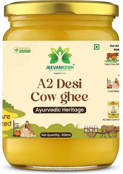 JEEVANKOSH A2 Desi Cow Bilona Ghee| Traditional Hand Churned | Ghee Glass Bottle