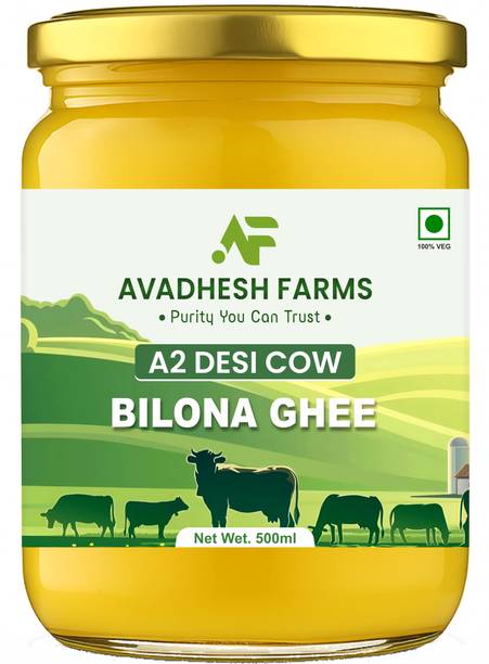 Avadhesh Farms A2 Desi Cow Vedic Bilona Cultured Ghee | Pure & Tradition Ghee Glass Bottle