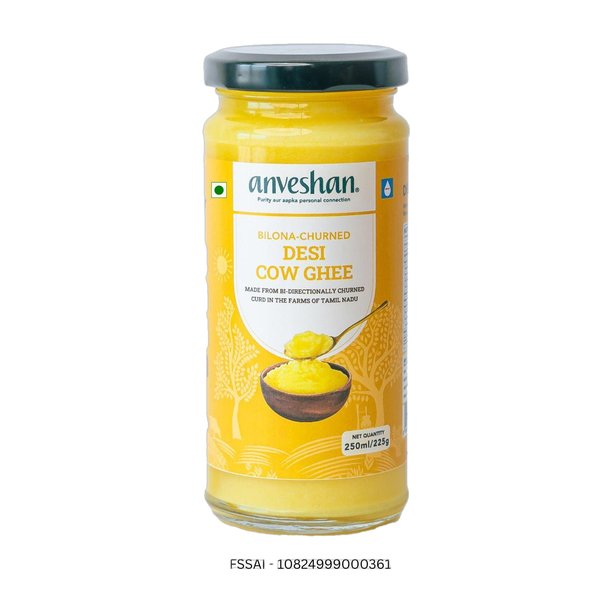 Anveshan Traditionally Bilona-Churned A2 Cow Ghee Glass Bottle