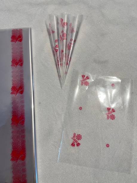 JBFHENNA Cellophane Sheet Red Floral, 100 Sheets Gift Wrapper