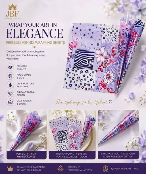 JBFHENNA JBF Henna Floral Wrapping Paper NA Cellophane Sheet Gift Wrapper