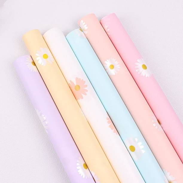 Giftcovery 10 Pcs Waterproof Daisy Korean Style Bouquet All Ocassion (58X58 CM) Printed Plastic Gift Wrapper