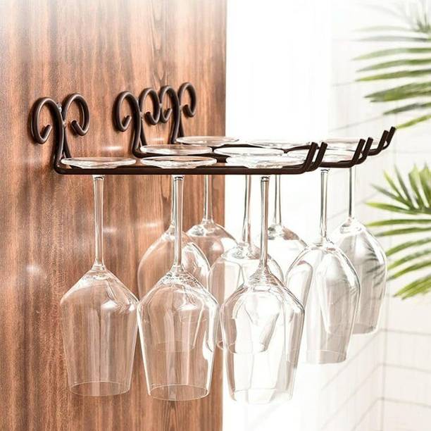 Acrylic Design Art Wine Glass Holder Metal Organizer for Bar Kitchen, Under Cabinet(Pack of 3) Iron Glass Holder