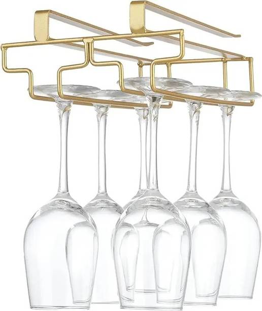 ICON CREATION Wine Glass Holder Hanging Storage, No Screws & Gold 2 Rows Iron Glass Holder, Wine Rack, Iron Holder, Dish Drainer, Utility Rack