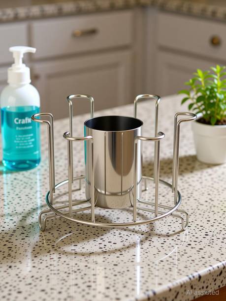 Craftbin Glass Holder Stand for Dining Table, Tumbler Holder, Stainless Steel Glass Holder for Kitchen, Glass Stand for 6 glass (PACK OF 1) Stainless Steel Glass Holder