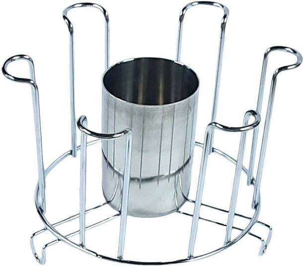 Craftbin Steel Glass Stand and Spoon Organiser/ Glass holder for Dining Table Stainless Steel Glass Holder