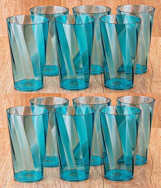 BELLERBIRD (Pack of 12) 12 Premium Quality Twister Shape Plastic Water Glass Set Water/Juice Glass