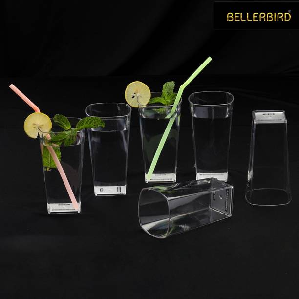 BELLERBIRD (Pack of 6) Premium Quality Unbreakable Square Shape Transparent Glass Set Water/Juice Glass