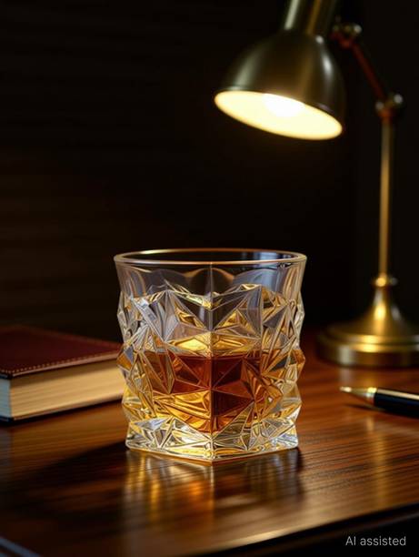 Convoke (Pack of 2) Crystal Diamond cut design glass for whiskey, beer, scotch Glass Set Whisky Glass