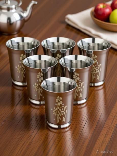 FROTOOL (Pack of 6) Steel Water Glasses Glass Set Water/Juice Glass
