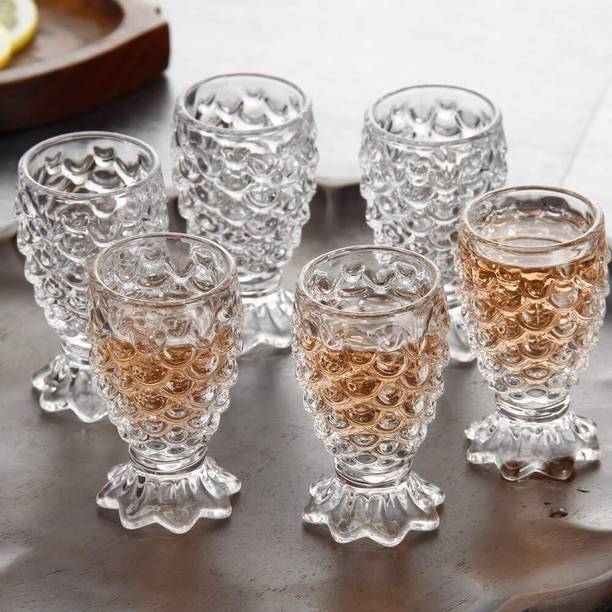 RVKE (Pack of 6) Set of 6 Embossed Glass Shot Glasses Glass Set Shot Glass