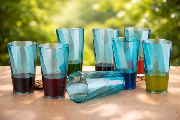 BELLERBIRD (Pack of 8) Premium Quality Twister Shape Plastic Water set of 8 Glass Set Water/Juice Glass
