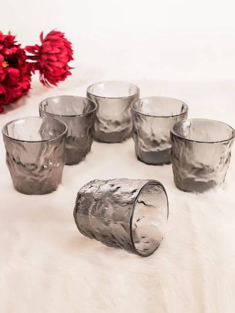 BLLUEX (Pack of 6) Elegant Touch Glacier On The Rocks Tumblers, Transparent, Frozen Textured Design Glass Set Water/Juice Glass