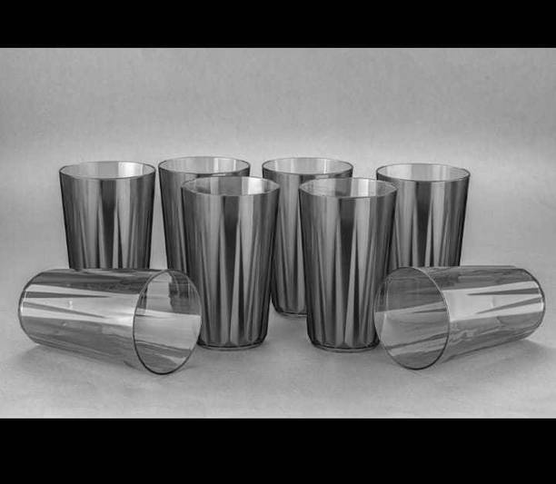 Sentricus (Pack of 8) Modern Glass Plastic Water Juice Unbreakable Black 8 Glass Set Water/Juice Glass