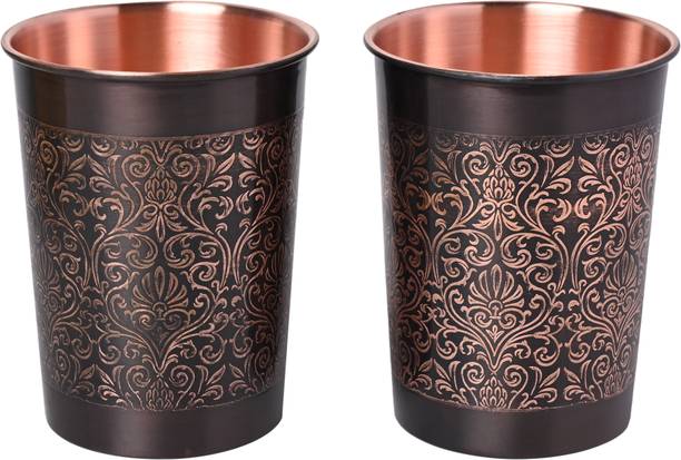 डेकोरेटिव इंडिया Copper Carving Royal Design Black Antique Finish Glass With Gold Gift Box ग्लास सेट