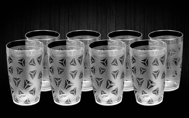 BELLERBIRD (Pack of 8) 100% Unbreakable Curved Shape Prism Pattern Water Juice Drinking Glass Set Water/Juice Glass
