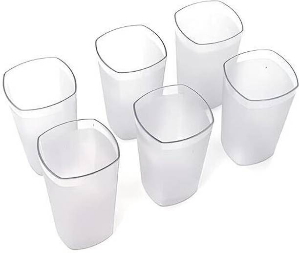 Luxe (Pack of 6) Plastic Square Water Unbreakable Plastic Glass Set of 6 Glass Set Water/Juice Glass