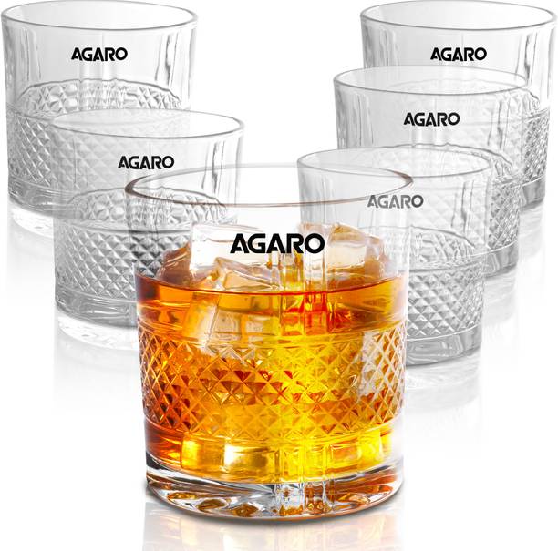 AGARO (Pack of 6) Elegant Whiskey Glasses with crisscross design Medium size Glass Set Whisky Glass