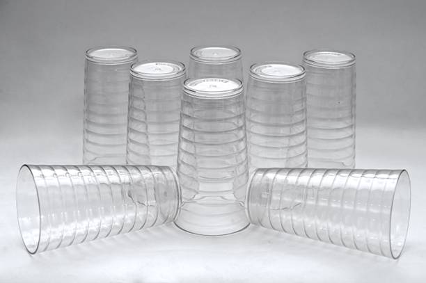 सेंट्रीकस Ring Shape Plastic Water Juice Unbreakable Clear Glass Set Of 8 ग्लास सेट