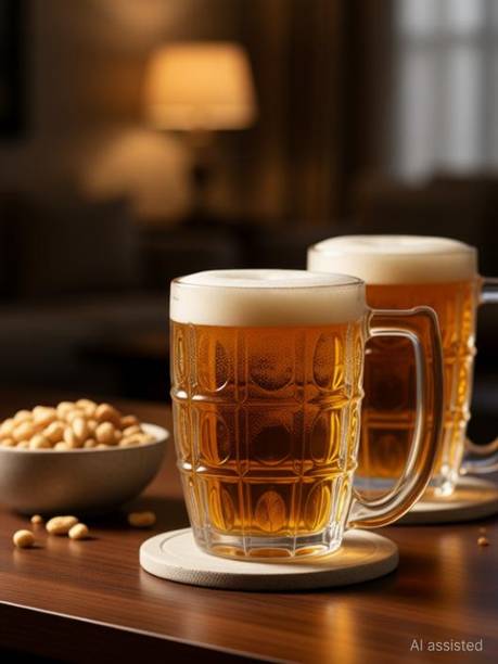 dimon (Pack of 2) Italian Style Beer Glass with Handle for Juice, Falooda, Mocktail Glass Beer Mug Glass Set Beer Glass